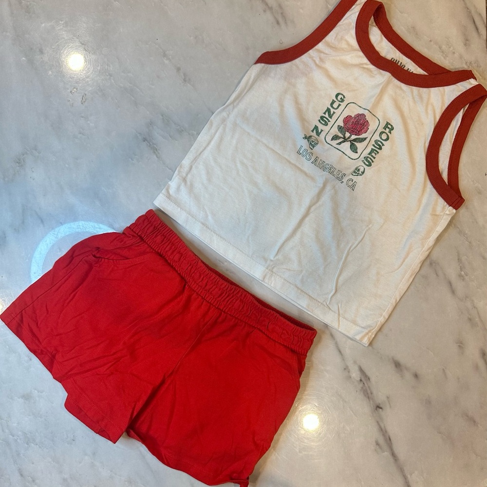Women's Red and White Tank Top and Shorts Set